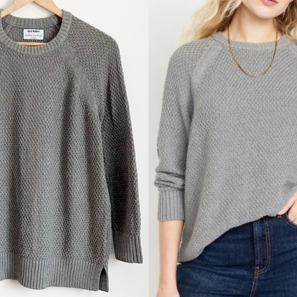 Old Navy grey waffle textured knit sweater - Picture 1 of 7